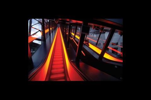 View of the 93 m-long escalator from the bottom